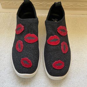 Giuseppe Zanotti black Sneakers with red crystal lips, size 38